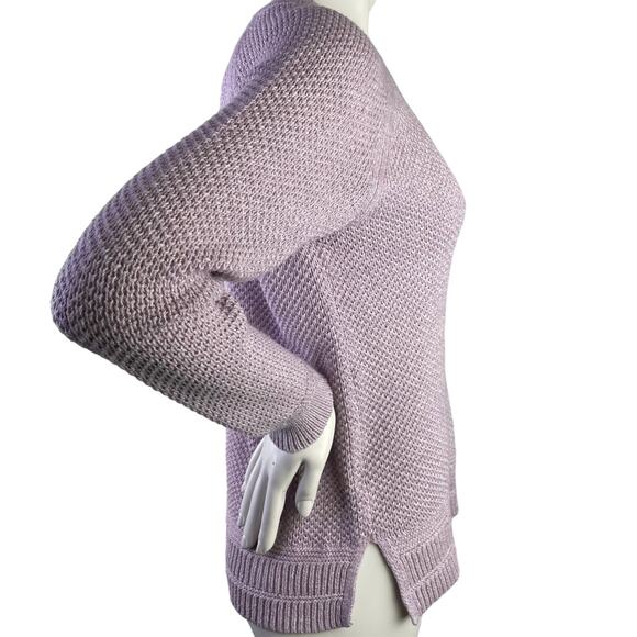 Old Navy Lilac Crew Neck Loose Knit LS Sweater Side Slits Ribbing Variations S M - Picture 5 of 13